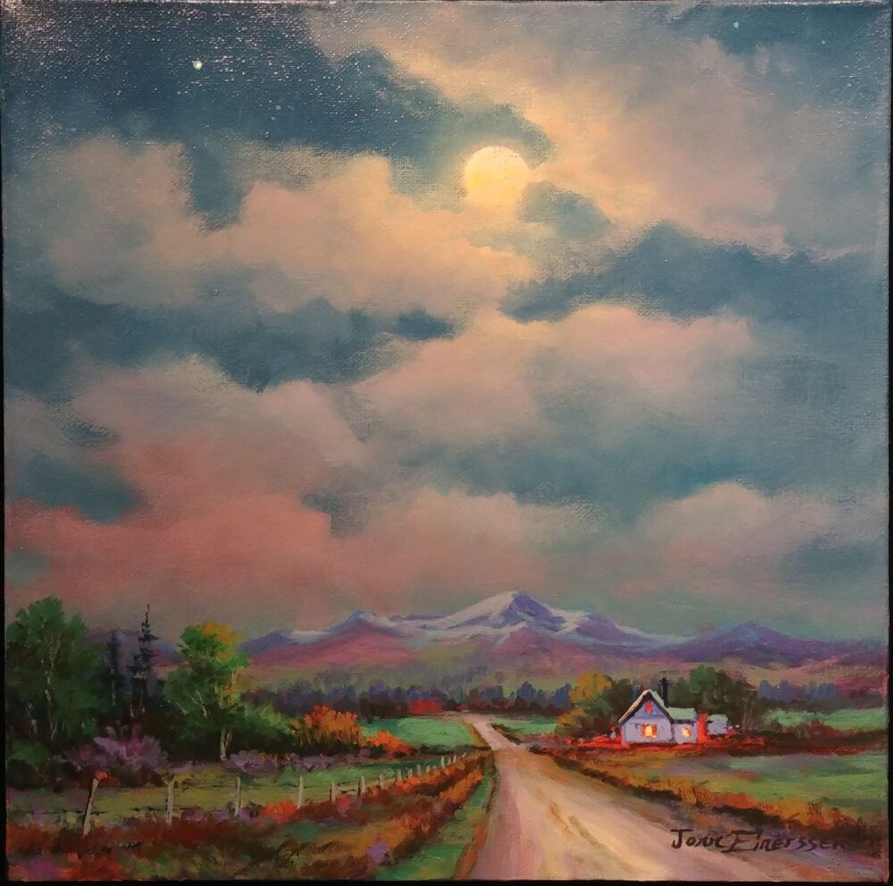 moon reflecting on country road
