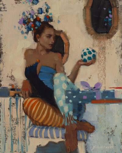 Bluethner-Blue Polka Dots, Oil on Canvas, 20x16x1.5, SOLD