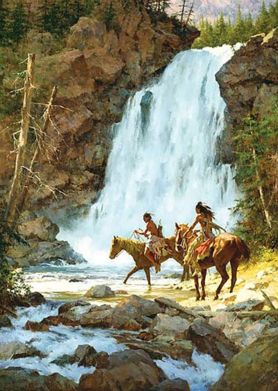 Crossing Below the Falls - Howard Terpning