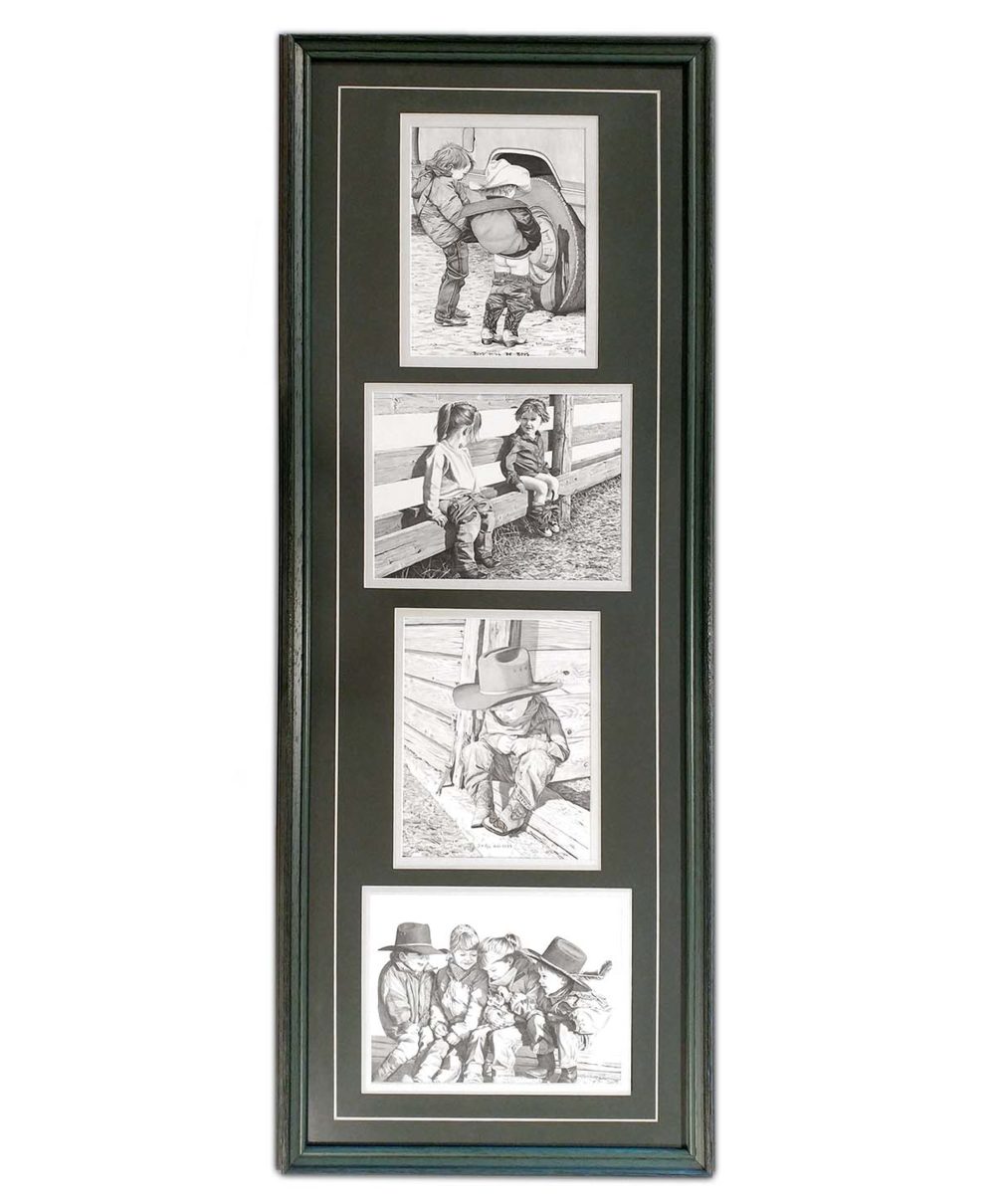 Set of 4 Framed Black and White Prints of Children - Bernie Brown