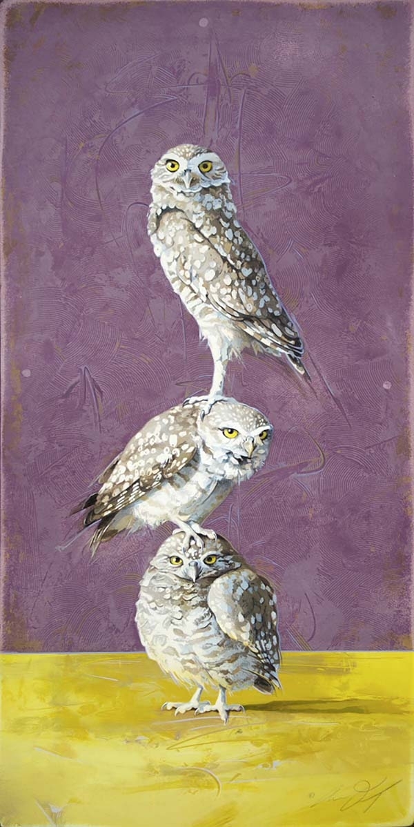 Totem #4 - Stacked Burrowing Owls - Andrew Denman