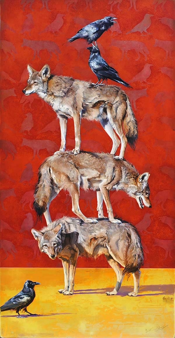 Totem #5 - Stacked Coyotes and Ravens - Andrew Denman