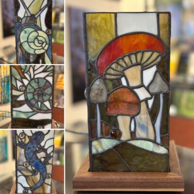 stained glass lamp with mushroom