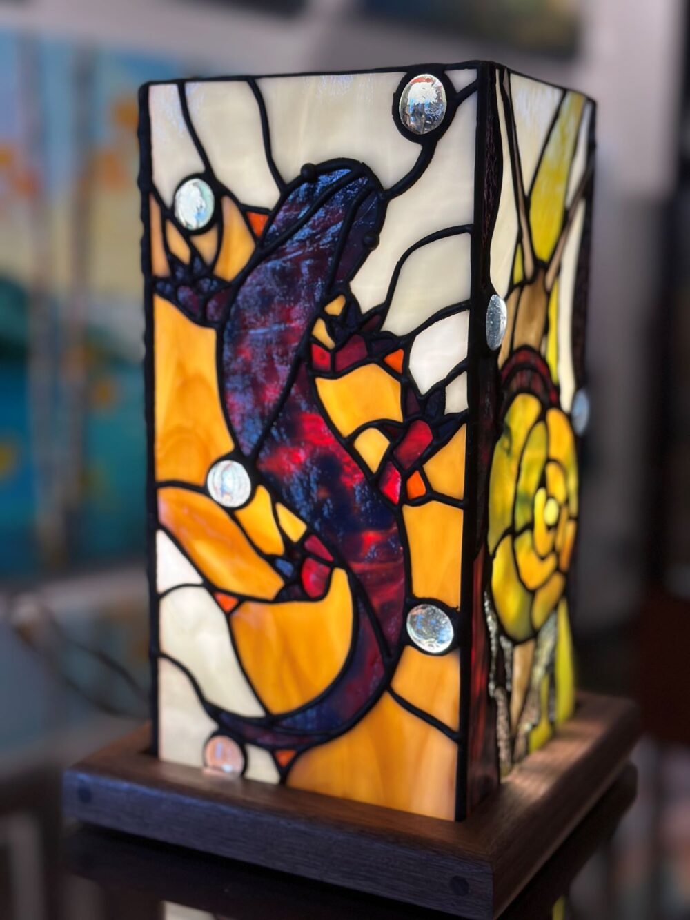 stained glass with lizard