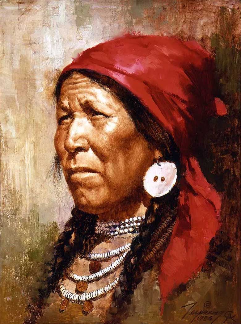 Woman with Red Scarf - Howard Terpning
