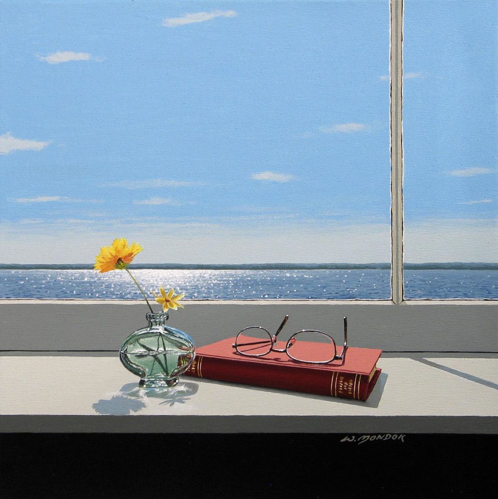 Yellow Flowers in Oval Vase with Red Book - Wayne Mondok